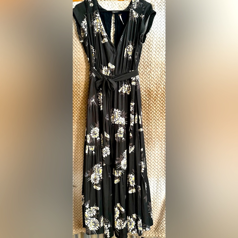 Free People Black Floral Midi Dress